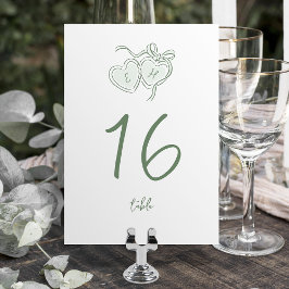 Sage Hand Drawn Hearts Monogram Whimsical Wedding Kaart
