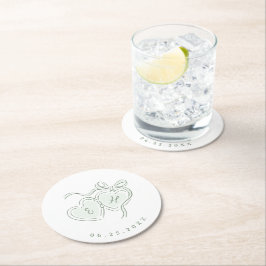 Sage Hand Drawn Hearts Monogram Whimsical Wedding Ronde Kartonnen Onderzetter