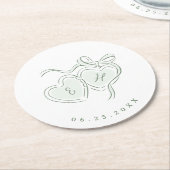Sage Hand Drawn Hearts Monogram Whimsical Wedding Ronde Kartonnen Onderzetter (Gebogen)