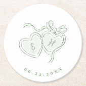 Sage Hand Drawn Hearts Monogram Whimsical Wedding Ronde Kartonnen Onderzetter (Voorkant)