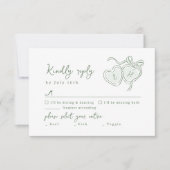 Sage Hand Drawn Hearts Monogram Whimsical Wedding RSVP Kaartje (Voorkant)