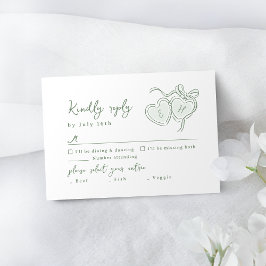 Sage Hand Drawn Hearts Monogram Whimsical Wedding RSVP Kaartje