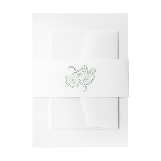 Sage Hand Drawn Hearts Monogram Whimsical Wedding Uitnodigingen Wikkel (Voorkant Voorbeeld)