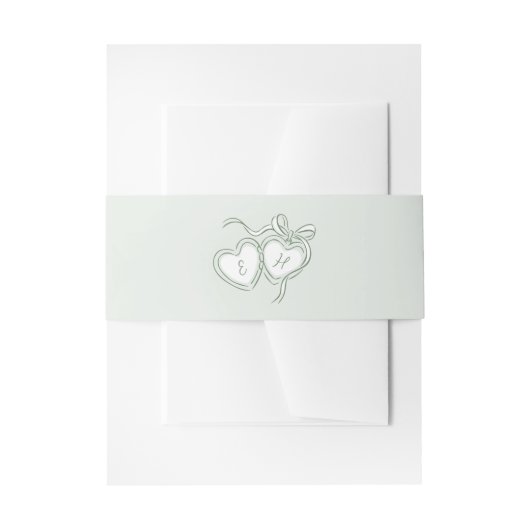 Sage Hand Drawn Hearts Monogram Whimsical Wedding Uitnodigingen Wikkel (Voorkant Voorbeeld)