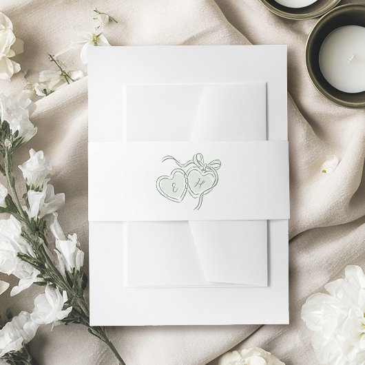 Sage Hand Drawn Hearts Monogram Whimsical Wedding Uitnodigingen Wikkel