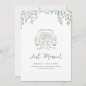Sage Hand Drawn Just Married Car Whimsical  Kaart (Voorkant)