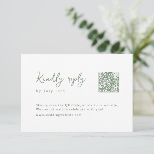 Sage Hand Drawn Monogram Whimsical Wedding QR code RSVP Kaartje (Staand voorkant)