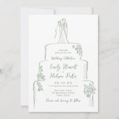 Sage Hand Drawn Wedding Cake Whimsical Kaart (Voorkant)
