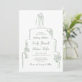 Sage Hand Drawn Wedding Cake Whimsical Kaart (Staand voorkant)