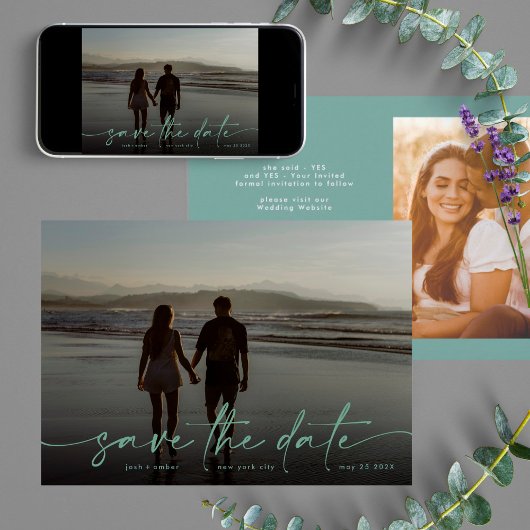 Sage Hand geschreven Moderne Foto Green Zee Foam Save The Date