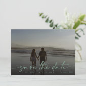 Sage Hand geschreven Moderne Foto Green Zee Foam Save The Date (Staand voorkant)