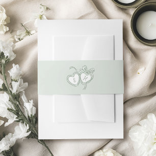Sage Hand Getekende Hart Monogram Whimsical Huweli Uitnodigingen Wikkel
