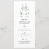 Sage Hand Getekende Proost Glazen Whimsical Bruilo Menu (Voorkant)