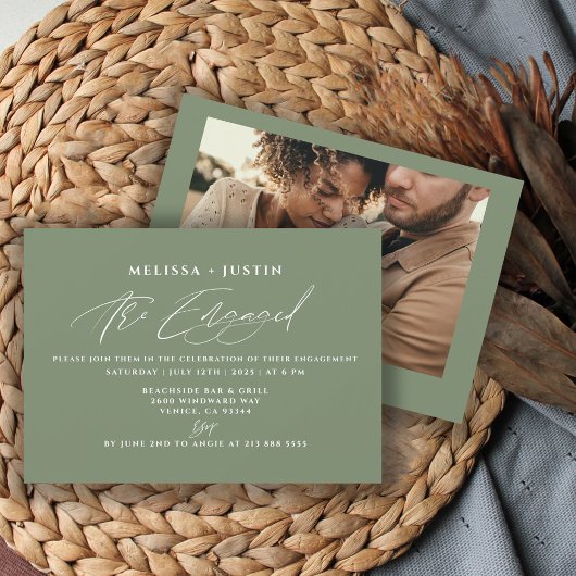 Sage Hand Lettered Photo Wedding Verloving Kaart