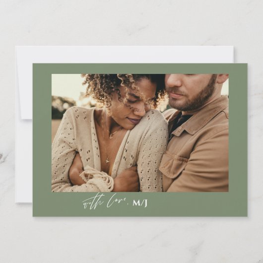 Sage Hand Lettered Photo Wedding Verloving Kaart (Achterkant)