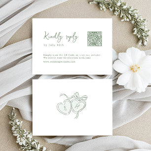 Sage handgetekend monogram whimsical trouw-QR-code RSVP Kaartje