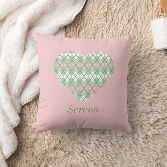 Sage Hearts Pink en White Big Heart Kussen (Deken)