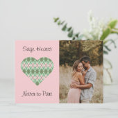 Sage Hearts Sage en Pink Argyle (roze) Feestdagenkaart (Staand voorkant)