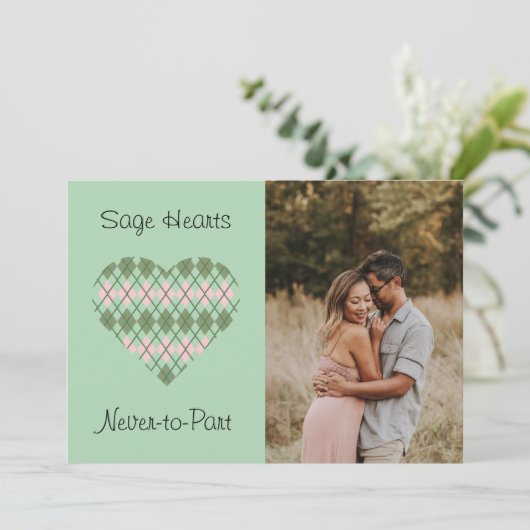 Sage Hearts Sage en Roze Argyle Foto Valentijn  Feestdagenkaart (Staand voorkant)