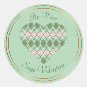 Sage Hearts Sage en Roze Argyle Hart Ronde Sticker