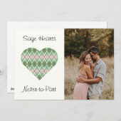 Sage Hearts Sage en Roze Argyle (Wit) Feestdagenkaart (Voorkant / Achterkant)