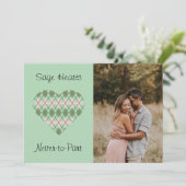 Sage Hearts Sage en Roze Ruitjes Foto Valentijn Feestdagenkaart (Staand voorkant)