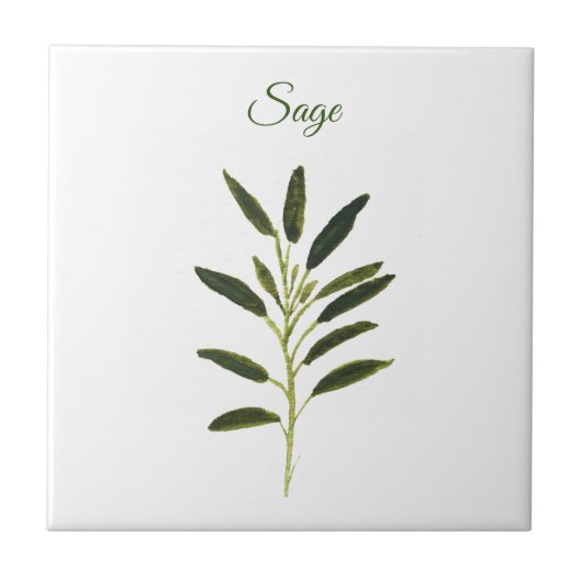 Sage Herb Greenery Kitchen Culinaire Groene Rustic Tegeltje (Voorkant)
