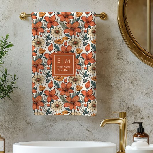 Sage Herfst Bloemen Olive Terracotta Aangepaste Ha Bad Handdoek