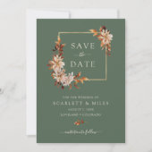 Sage Herfst Waterverf Floral Gold Lijst Wedding Save The Date (Voorkant)
