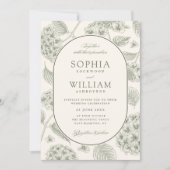 Sage Hydrangea Vintage Trouwdag Kaart (Voorkant)