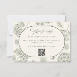 Sage Hydrangea Vintage Wedding  RSVP Kaartje