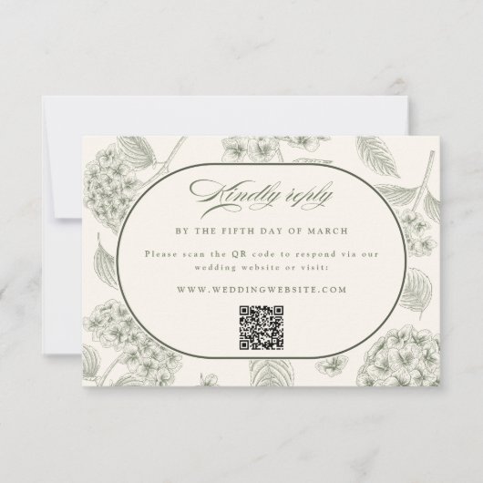 Sage Hydrangea Vintage Wedding  RSVP Kaartje (Voorkant)