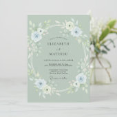 Sage Ice Petal Bruiloft Kaart (Staand voorkant)