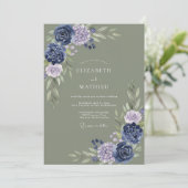Sage Indigo Botanische Bruiloft Kaart (Staand voorkant)