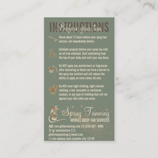 Sage Instructies Spray Tan Voor Nazorggids Visitekaartje (Voorkant)