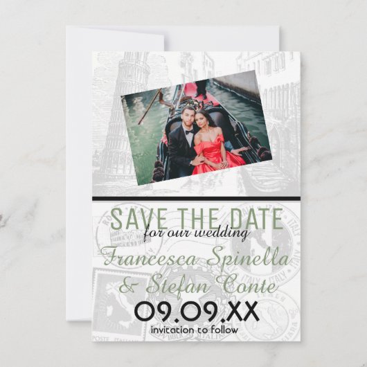 Sage Italië Paspoort Opslaan Datum Save The Date (Achterkant)