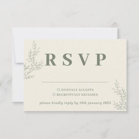 Sage Ivoor Beige Ivy Bloemen Bruiloft Reactie RSVP Kaartje (Voorkant)