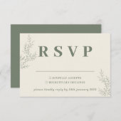 Sage Ivoor Beige Ivy Bloemen Bruiloft Reactie RSVP Kaartje (Voorkant / Achterkant)
