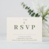 Sage Ivoor Beige Katoen Bloemen Bruiloft Reactie RSVP Kaartje (Staand voorkant)
