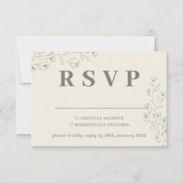 Sage ivoor beige kleine bloemen bruiloft reactie RSVP kaartje