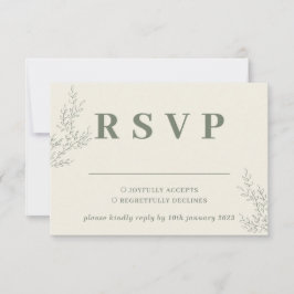 Sage Ivoor Beige Klimop Bloem Bruiloft Reactie RSVP Kaartje