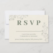 Sage Ivoor Beige Tiny Floral Wedding Reactie RSVP Kaartje (Voorkant)
