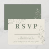Sage Ivoor Beige Tiny Floral Wedding Reactie RSVP Kaartje (Voorkant / Achterkant)