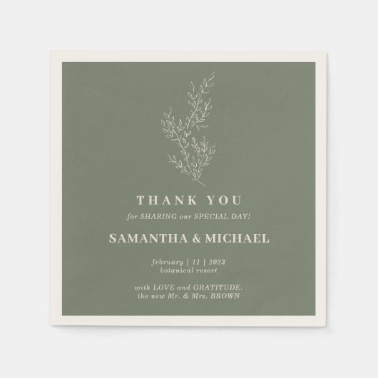 Sage Ivoor Ivy Bloem Moderne Bruiloft Servet (Voorkant)