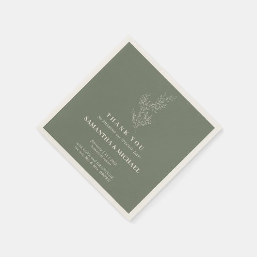 Sage Ivoor Ivy Bloem Moderne Bruiloft Servet (Hoek)