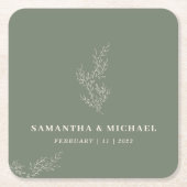 Sage Ivoor Ivy Bloemen Boho Bruiloft Kartonnen Onderzetters (Voorkant)