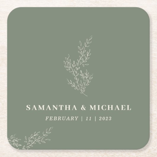 Sage Ivoor Ivy Bloemen Boho Bruiloft Kartonnen Onderzetters (Voorkant)