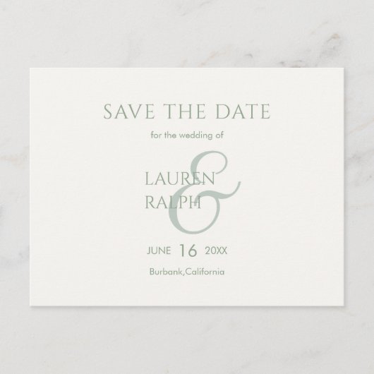 Sage & Ivoor Script Bruiloft Sla de datum op Aankondigingskaart (Voorkant)
