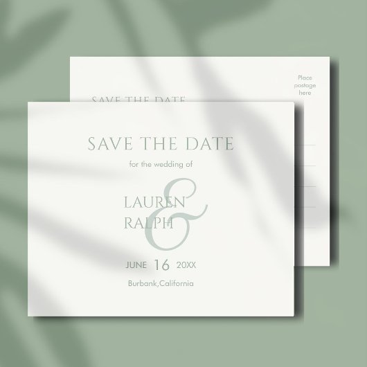 Sage & Ivoor Script Bruiloft Sla de datum op Aankondigingskaart