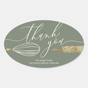 Sage Ivoorkleurige Chef Bedankt Bakkerij Klein Bed Ovale Sticker
